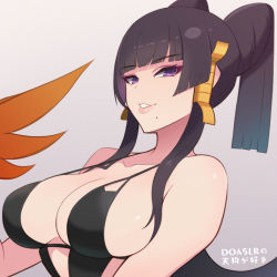 Rule 34 | 1girl, black hair, breasts, character name, copyright name, dead or alive, dead or alive 5, large breasts, nyotengu, solo