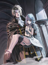 Rule 34 | 1boy, 1girl, ass, bare shoulders, barefoot, blue hair, bottomless, carrying, clothes between thighs, dress, elf, feet, fukukitaru, legs, long hair, pointy ears, princess carry, soles, toes