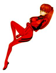 Rule 34 | 1girl, bad id, bad pixiv id, blue eyes, bodysuit, feet, green eyes, hair ornament, hairclip, highres, long hair, lying, neon genesis evangelion, plugsuit, ponytail, realistic, red bodysuit, red hair, red theme, simple background, solo, souryuu asuka langley, staring, thighs, wide hips, wrench (pixiv)