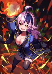 Rule 34 | 1girl, breasts, cleavage, dead rock, freyr (dead rock), highres, large breasts, long hair, multicolored hair, pink hair, purple hair, skirt, solo, thighhighs, two-tone hair