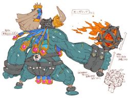 Rule 34 | cloak, concept art, crown, dragon: marked for death, fire, horns, inti creates, mask, monster, official art, ogre, ogre king (dmfd), ogre prince (dmfd), pointy ears, teeth, weapon