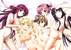 Rule 34 | 10s, 5girls, :3, :d, absurdres, anno masato, arm up, ass, blonde hair, blue eyes, breast hold, breasts, brown hair, completely nude, convenient censoring, covering breasts, covering one breast, covering privates, eyebrows, grisaia (series), grisaia no kajitsu, hair censor, hair in own mouth, hair over breasts, hair ribbon, hairband, highres, irisu makina, komine sachi, large breasts, long hair, looking at viewer, looking back, lying, matsushima michiru, multiple girls, navel, nude, official art, on back, on side, open mouth, parted lips, pink hair, purple eyes, purple hair, red hair, ribbon, sakaki yumiko, short twintails, sidelocks, small breasts, smile, suou amane, thick eyebrows, twintails, two side up, very long hair, watanabe akio