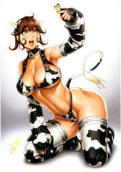 Rule 34 | 1girl, abs, animal ears, animal print, arm up, armpits, artist name, bikini, blush, boots, breasts, brown eyes, brown hair, bug, butterfly, cleavage, clenched hand, collar, covered erect nipples, cow ears, cow girl, cow print, cow print bikini, cow print sleeves, cow tail, curly hair, dated, detached sleeves, fake animal ears, fake tail, gradient background, groin, hairband, hanako (tsukasa jun), hand on own thigh, happy, highleg, highleg bikini, highleg swimsuit, highres, hip bones, huge breasts, insect, kneeling, large breasts, leaning, lips, looking up, mole, mole under mouth, navel, original, print bikini, print thighhighs, scan, shadow, short hair, sideboob, signature, skindentation, sleeves past wrists, solo, swimsuit, tail, thighhighs, thong, thong bikini, toned, tsukasa jun, underboob, wide hips