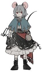 Rule 34 | 1girl, :3, absurdres, alternate costume, animal ears, blue capelet, capelet, dowsing rod, dress, grey capelet, grey hair, highres, jewelry, long sleeves, mouse ears, mouse girl, mouse tail, nazrin, pendant, prat rat, red eyes, shirt, short hair, skirt, smile, smirk, solo, tail, touhou