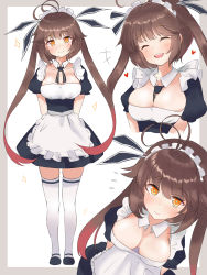 Rule 34 | 1girl, alternate costume, antenna hair, breasts, brown hair, cla (finesoda), cleavage, closed eyes, closed mouth, detached collar, downblouse, dress, enmaided, girls&#039; frontline, gradient hair, highres, large breasts, long hair, looking at viewer, m14 (girls&#039; frontline), maid, maid headdress, multicolored hair, multiple views, open mouth, puffy short sleeves, puffy sleeves, red hair, short sleeves, thighhighs, twintails, white thighhighs