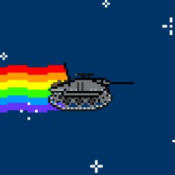 Rule 34 | 1girl, animated, animated gif, caterpillar tracks, jagdpanzer 38(t), lowres, meme, military, military vehicle, motor vehicle, no humans, nyan cat, pixel art, rainbow, space, tail, tank, tank destroyer, vehicle, weapon