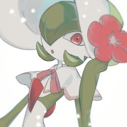 Rule 34 | 1girl, 4shiki, adjusting clothes, adjusting headwear, bob cut, bonnet, capelet, clothed pokemon, colored skin, creatures (company), female focus, flat chest, flower, game freak, gardevoir, gardevoir (fashionable), gen 3 pokemon, green hair, green skin, hair over one eye, hand up, hat, hat flower, highres, looking at viewer, multicolored skin, nintendo, official alternate costume, one eye covered, open mouth, pink trim, pokemon, pokemon (creature), pokemon unite, red eyes, red flower, short hair, simple background, solo, two-tone skin, upper body, white background, white capelet, white hat, white skin