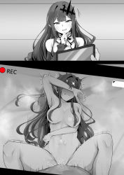 Rule 34 | 1boy, 1girl, baobhan sith (fate), baobhan sith (first ascension) (fate), bare shoulders, breasts, comic, covering own eyes, detached collar, detached sleeves, dress, fate/grand order, fate (series), greyscale, hetero, highres, large breasts, long hair, missionary, monochrome, navel, nipples, nude, open mouth, pointy ears, recording, sex, sidelocks, smile, spread legs, sweat, thighs, tiara, vaginal, wakamochi-ta