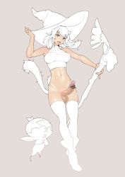 Rule 34 | 10s, 1girl, animal ears, bar censor, blue eyes, boots, breasts, cat ears, cat tail, censored, cum, ejaculation, erection, final fantasy, final fantasy xiv, futanari, halterneck, handsfree ejaculation, has bad revision, has censored revision, hat, highleg, highleg panties, highres, large breasts, mandragora (final fantasy), md5 mismatch, midriff, miqo&#039;te, navel, open mouth, panties, partially colored, penis, pinky out, pointless censoring, revealing clothes, short hair, simple background, smile, solo, staff, tail, testicles, thighhighs, tomoyuki kotani, underwear, witch hat, wizard hat
