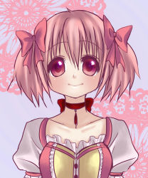 Rule 34 | 10s, 1girl, bow, breasts, choker, female focus, hair bow, kaname madoka, magical girl, mahou shoujo madoka magica, mahou shoujo madoka magica (anime), oneko-nnnn, pink eyes, pink hair, puffy sleeves, short twintails, solo, twintails