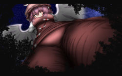 Rule 34 | 1girl, animal ears, bad id, bad nicoseiga id, breasts, dress, female focus, from below, giant, giantess, hat, highres, large breasts, mystia lorelei, neva, pink hair, short hair, sky, smile, solo, thighs, tight clothes, tight dress, touhou, wings
