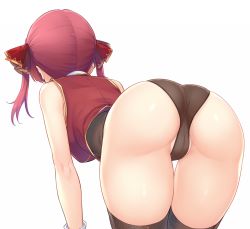 Rule 34 | 1girl, all fours, ass, ass focus, bare shoulders, bent over, black panties, black thighhighs, blush, bodystocking, breasts, cameltoe, cleft of venus, commentary request, dan (kumadan), facing away, from behind, hair ribbon, hat, highres, hololive, houshou marine, houshou marine (1st costume), jacket, leotard, medium hair, no headwear, no pants, panties, pirate hat, red hair, red jacket, ribbon, sleeveless, solo, thighhighs, thighs, twintails, underwear, vest, virtual youtuber