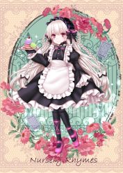 Rule 34 | 1girl, alternate costume, apron, black bow, black gloves, blush, border, bow, braid, braided hair rings, card, character name, cherry, commentary request, doll joints, enmaided, fate/grand order, fate (series), flower, food, fruit, gate, gloves, hair bow, hair rings, hairband, holding, holding plate, icing, joints, juliet sleeves, lace, lace border, lolita hairband, long hair, long sleeves, macaron, maid, maid apron, mary janes, memory of qualia, nursery rhyme (fate), nursery rhyme (memory of qualia) (fate), ornate border, pink eyes, pink footwear, plate, puffy sleeves, shoes, signature, smile, solo, twin braids, twitter username, very long hair, white bow, yuzushiro