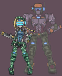 Rule 34 | age difference, apharmd, beret, braid, brother and sister, cammy white, capcom, crossover, father and daughter, hat, mecha, mechanization, military, military uniform, robot, sega, siblings, star (ikaruga), street fighter, tonfa, uniform, virtual on, weapon