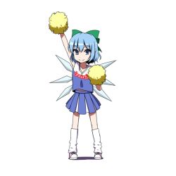 Rule 34 | blue eyes, blue hair, cheerleader, cirno, full body, midriff, pom pom (cheerleading), seren (staphy), short hair, smile, solo, touhou, transparent background, wings