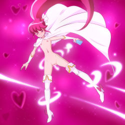 Rule 34 | 10s, 1girl, aino megumi, bad id, bad pixiv id, boots, breasts, cape, cure lovely, eyelashes, closed eyes, hair ornament, happinesscharge precure!, heart, heart hair ornament, henshin, high heels, highres, long hair, magical girl, md5 mismatch, mont blanc (heartcatch ayaya), navel, nipples, nude, pink background, pink hair, ponytail, precure, pussy, small breasts, solo, thigh boots, thighhighs, thighs, transformation, wide ponytail, wrist cuffs