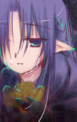 Rule 34 | 00s, 1girl, blue eyes, blue hair, medea (fate), crying, elf, eyes visible through hair, fate/stay night, fate (series), kusata murasaki, lowres, matching hair/eyes, pointy ears, solo, tears
