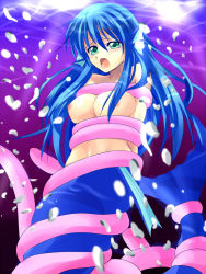 Rule 34 | 1girl, blue hair, breasts, long hair, madou monogatari, mermaid, monster girl, puyopuyo, serilly (puyopuyo), solo, tentacles
