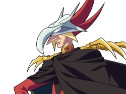 Rule 34 | 1boy, cape, char aznable, character request, commentary request, cyborg 009, gundam, hand on own hip, highres, long nose, male focus, mask, reprilo channel, simple background, smirk, solo, white background