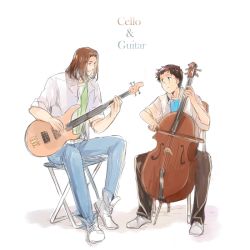 Rule 34 | 2boys, aoba shigeru, cello, guitar, ikari shinji, instrument, multiple boys, neon genesis evangelion, zf