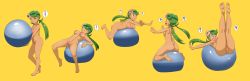 Rule 34 | 1girl, absurdres, ass, ball, barefoot, bikini, breasts, cleft of venus, covered erect nipples, creatures (company), dark skin, feet, game freak, green eyes, green hair, highres, kneeling, mallow (pokemon), medium breasts, multiple views, navel, nintendo, pink bikini, pokemon, pokemon sm, slingshot swimsuit, swimsuit, thong, thong bikini, tof, trial captain, twintails