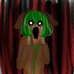 Rule 34 | 1girl, creepy, fine art parody, hand on own face, highres, horror (theme), kasodani kyouko, looking at viewer, open mouth, parody, screaming, solo, soranaki dq, the scream, touhou