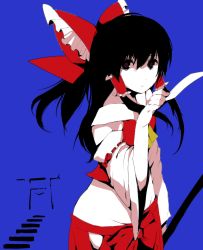 Rule 34 | 1girl, arch, ascot, black hair, collar, detached sleeves, female focus, hakurei reimu, holding, ichihaya, long sleeves, looking at viewer, ofuda, ribbon-trimmed sleeves, ribbon trim, shaded face, short hair, sidelocks, solo, stairs, torii, touhou, vest, yellow ascot