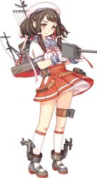 Rule 34 | 1girl, acea4, adapted turret, black hair, blue sailor collar, depth charge, full body, gloves, hat, hip vent, kantai collection, kurahashi (kancolle), machinery, mast, medium hair, official art, panties, pleated skirt, puffy short sleeves, puffy sleeves, red eyes, red skirt, rigging, sailor collar, sailor hat, sailor shirt, shirt, short sleeves, sidelocks, skirt, socks, solo, standing, transparent background, twintails, underwear, white gloves, white panties, white shirt, white socks