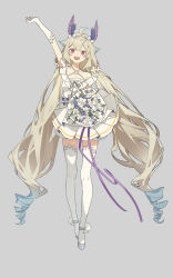 Rule 34 | 1girl, absurdres, ahoge, arm up, bare shoulders, blonde hair, blush, bouquet, bow, breasts, dress, enna alouette, flower, grey background, hair between eyes, hair bow, hair flower, hair ornament, head wings, highres, holding, holding bouquet, lai dou laile 555, long hair, looking at viewer, low twintails, multicolored hair, nijisanji, nijisanji en, off-shoulder dress, off shoulder, open mouth, purple eyes, simple background, small breasts, smile, solo, thighhighs, twintails, two-tone hair, very long hair, virtual youtuber, white dress, white thighhighs, wings, zettai ryouiki