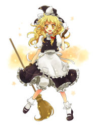 Rule 34 | 1girl, bad id, bad pixiv id, blonde hair, blush, bow, braid, broom, fingerless gloves, gloves, hat, hat bow, kirisame marisa, mary janes, open mouth, popoin, shoes, side braid, solo, star (symbol), touhou, witch hat, yellow eyes