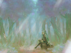 Rule 34 | ameiro, bad id, bad pixiv id, closed eyes, forest, hatsune miku, nature, sitting, solo, vocaloid