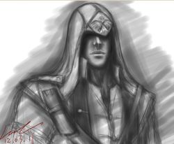 Rule 34 | 1boy, assassin&#039;s creed, assassin&#039;s creed (series), assassin&#039;s creed iii, coat, connor (assassin&#039;s creed), hood, leel, male focus, monochrome, pixiv sample, resized, solo