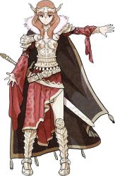 Rule 34 | 1girl, alternate costume, arm guards, armor, breastplate, celica (fire emblem), fire emblem, fire emblem echoes, full body, hair ornament, hidari (left side), jewelry, nintendo, official art, red eyes, red hair, solo, sword, transparent background, weapon
