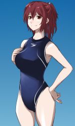 Rule 34 | 10s, 1girl, brown hair, competition swimsuit, free!, long hair, matsuoka gou, one-piece swimsuit, ponytail, red eyes, speedo (company), suesan, swimsuit