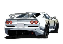 Rule 34 | car, from behind, goldframe, highres, lotus (brand), lotus exige, motor vehicle, no humans, original, shadow, spoiler (automobile), vehicle focus, vehicle name, white background, white car