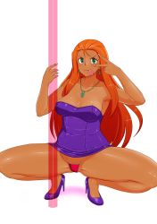 Rule 34 | 1girl, bikini, breasts, cameltoe, cleft of venus, condom, condom in mouth, curvy, dancer, dark, earrings, fingernails, ghost sweeper mikami, glowing, high heels, highres, isami jun, jewelry, large breasts, long fingernails, long hair, mikami reiko, mouth hold, nail polish, necklace, panties, pole, pole dancing, red hair, shoes, solo, spread legs, squatting, stripper, swimsuit, thick thighs, thighs, underwear, v, v over eye, wide hips