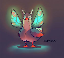 Rule 34 | animal, bird, commentary, duck, english commentary, fairy wings, glowing, looking at viewer, mothra, neytirix, no humans, original, parody, solo, standing, wings
