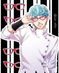 Rule 34 | 1boy, blue hair, ghiaccio, glasses, jin akhr, jojo no kimyou na bouken, male focus, red-framed eyewear, solo