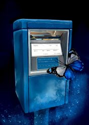 Rule 34 | blue butterfly, blue theme, bug, butterfly, highres, insect, no humans, original, postbox (outgoing mail), translation request, yasuta kaii32i