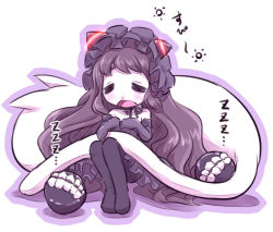 Rule 34 | 10s, 1girl, abyssal ship, bad id, bad pixiv id, black hair, cat, colored skin, closed eyes, gothic lolita, hairband, horns, isolated island oni, kantai collection, lolita fashion, lolita hairband, long hair, open mouth, pale skin, pantyhose, sitting, sleeping, translation request, u-non (annon&#039;an), white skin, zzz