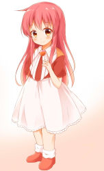 Rule 34 | 1girl, beige background, blush, brown eyes, closed mouth, commentary request, full body, gradient background, hand up, highres, kamakani (kanikama8192), konjiki no gash!!, long hair, looking at viewer, loose socks, red footwear, red hair, red shirt, shirt, shoes, short sleeves, simple background, skirt, smile, socks, solo, standing, tio (konjiki no gash!!), very long hair, white background, white skirt, white socks