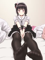 Rule 34 | 1girl, bad id, bad pixiv id, belt, black hair, black pantyhose, black skirt, blush, choker, closed mouth, cross-laced clothes, feet, flower, foot focus, frilled skirt, frills, frown, hair flower, hair ornament, lolita fashion, looking at viewer, low twintails, maid headdress, minagiku, no shoes, original, own hands together, pantyhose, pillow, shirt, short sleeves, sitting, skirt, soles, solo, toes, twintails, v arms, white shirt, wrist cuffs