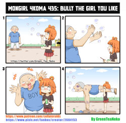 Rule 34 | 1boy, 1girl, 4koma, absurdres, animal ears, bubble, comic, greenteaneko, highres, original, sign, tail, torn clothes, warning sign, what