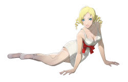 Rule 34 | 1girl, absurdres, atlus, blonde hair, blue eyes, bow, breasts, catherine, catherine (game), cleavage, drill hair, highres, lips, long legs, official art, soejima shigenori, solo, waist bow