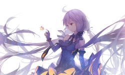 Rule 34 | 1girl, blue dress, dress, elbow gloves, gloves, kieed, long hair, purple hair, quad tails, revision, solo, star (symbol), stellated octahedron, very long hair, vocaloid, xingchen, yellow eyes