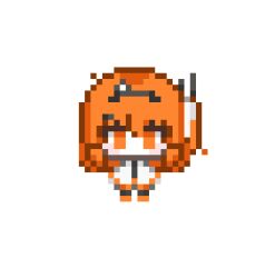 Rule 34 | 1girl, a.i. voice, adachi rei, chibi, chibi only, full body, hair ribbon, headlamp, highres, jacket, long hair, looking at viewer, mei (meiday mise), one side up, open clothes, open jacket, orange eyes, orange hair, pixel art, radio antenna, ribbon, simple background, solo, standing, straight-on, utau, white background, white jacket, white ribbon