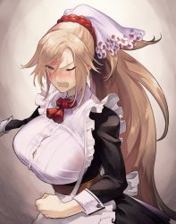 Rule 34 | 1girl, alternate costume, amputee, baiken, breasts, brown hair, clenched hands, dress, facial tattoo, frills, guilty gear, guilty gear xrd, high ponytail, jako (toyprn), large breasts, maid, maid headdress, one-eyed, ponytail, scar, scar across eye, scar on face, tattoo, wrist cuffs