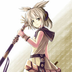 Rule 34 | 1girl, ao-shiba, belt, blonde hair, bracelet, earmuffs, headphones, jewelry, looking at viewer, seven-branched sword, sleeveless, solo, touhou, toyosatomimi no miko, yellow eyes