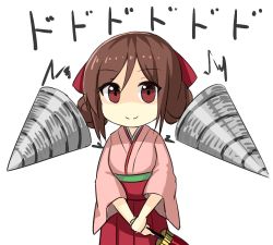 Rule 34 | 10s, 1girl, animated, animated gif, azuhira, bow, brown hair, closed umbrella, drill, drill hair, female focus, hair bow, hakama, hakama skirt, harukaze (kancolle), japanese clothes, kantai collection, kimono, looking at viewer, meiji schoolgirl uniform, oil-paper umbrella, pink kimono, red bow, red eyes, red hakama, shaded face, simple background, skirt, smile, solo, too literal, twin drills, umbrella, white background