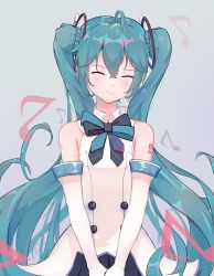 Rule 34 | 1girl, absurdly long hair, absurdres, aqua eyes, aqua hair, artist name, bare shoulders, blue eyes, blue hair, braid, breasts, collared dress, dress, elbow sleeves, closed eyes, female focus, hatsune miku, highres, long hair, magical mirai (2017), magical mirai (vocaloid), bowtie, parted lips, shirt, shoulder tattoo, small breasts, smile, solo, tattoo, twintails, very long hair, vocaloid, white dress, white shirt, xiaolu